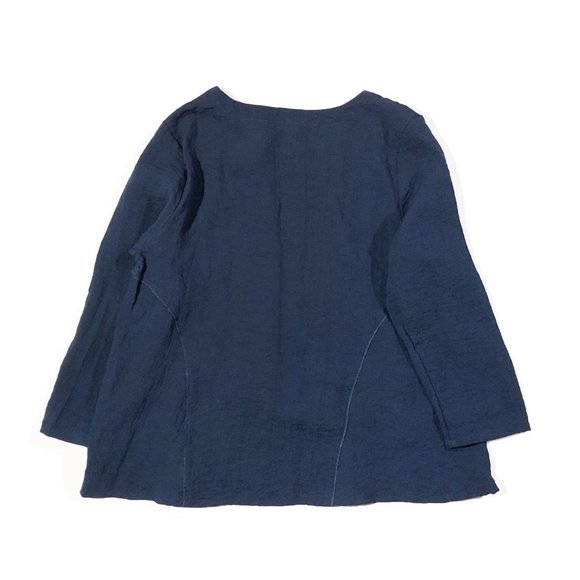 Lulu B Women's Size S Navy Blue Round Neck 3/4 Sleeve Front Pocket Blouse - Picture 8 of 8